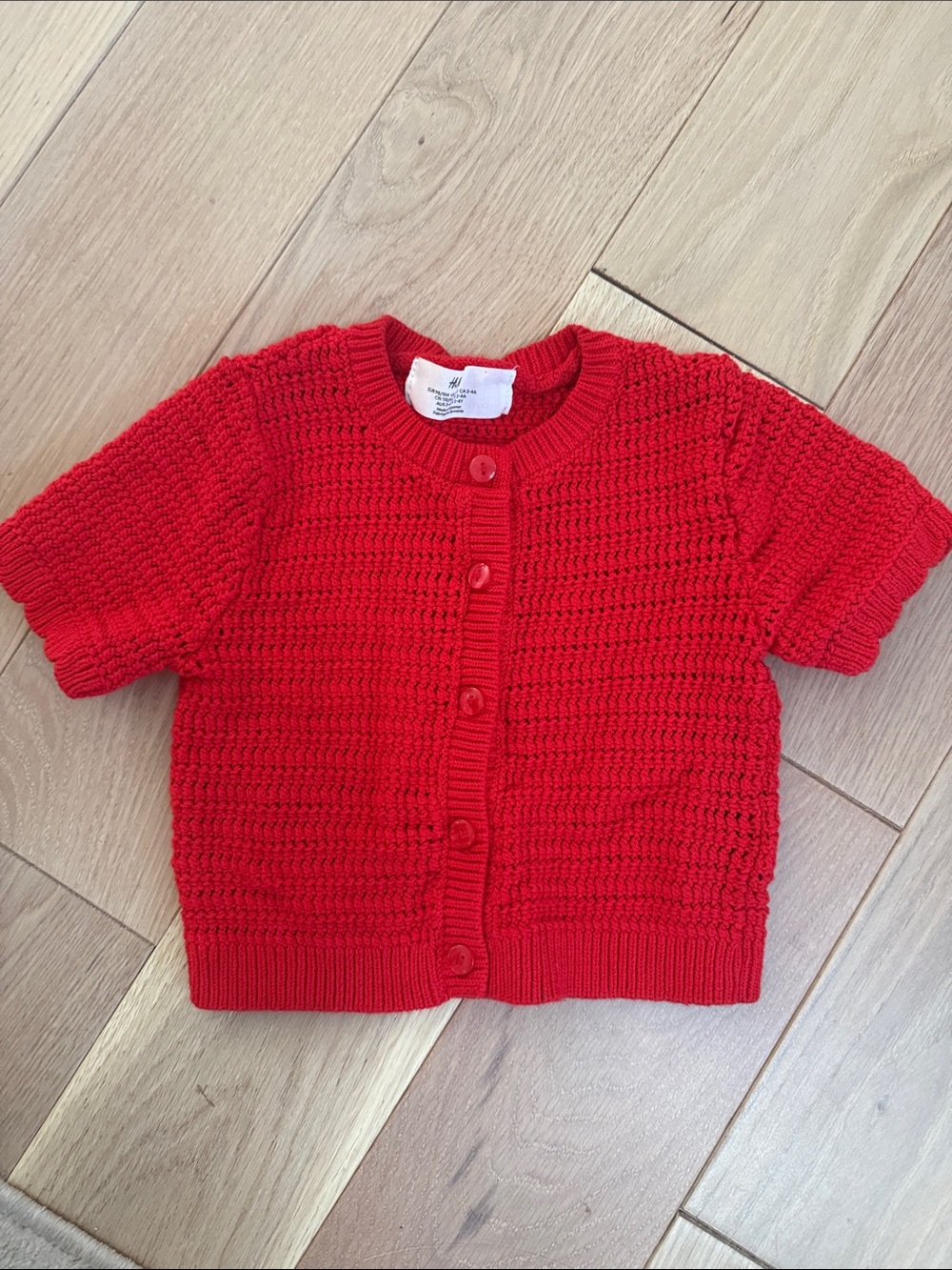 H&M Bright Red Crocheted Button-Front Baby Cardigan